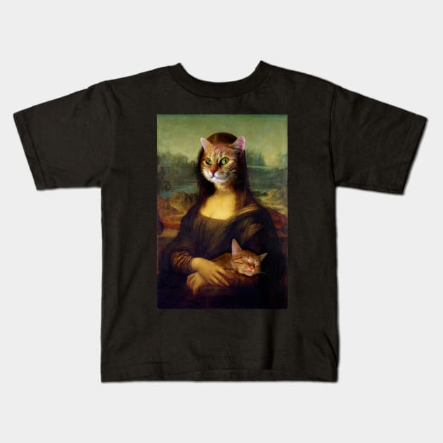 Mona Lisa Orange Cat Kids T-Shirt by artbylucie